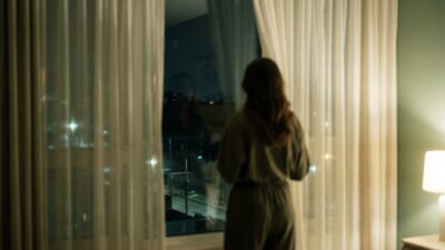 Силуэт у окна ночью - тревога и одиночество